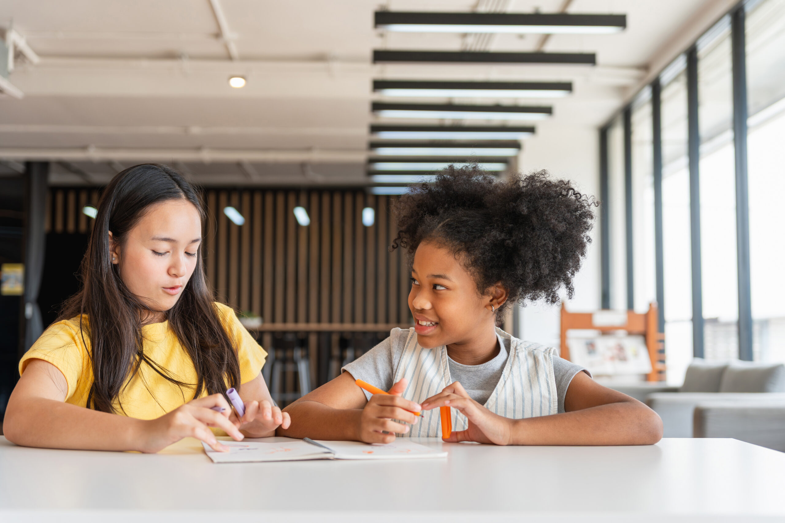 Students collaborating in class